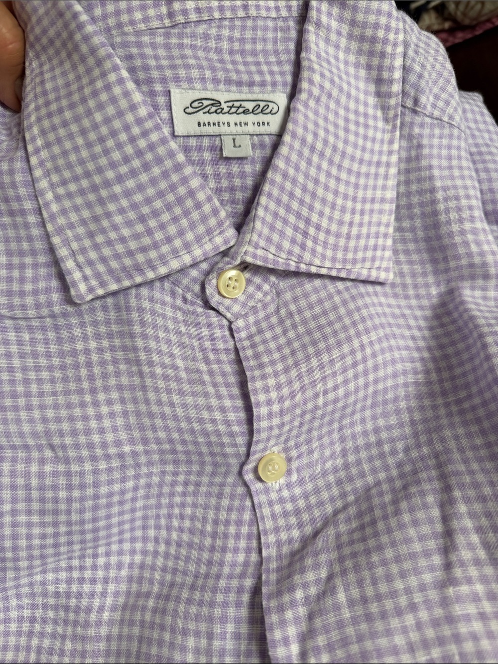 Piattelli Barneys New York linen Long Sleeve purple white  Shirt Checks Size: L